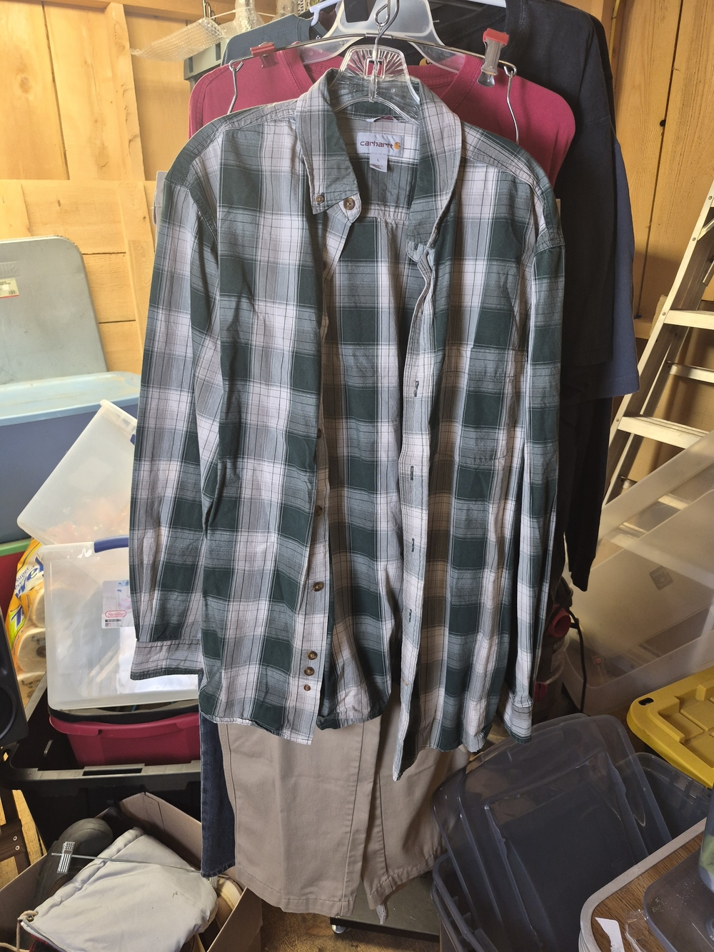 Carhartt Men’s Green Plaid Button-Down Shirt Jacket Bin 50